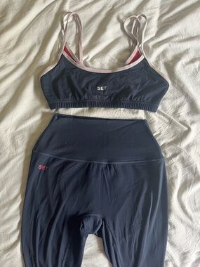 SET Active Navy Sports Bra with Light Pink Trim